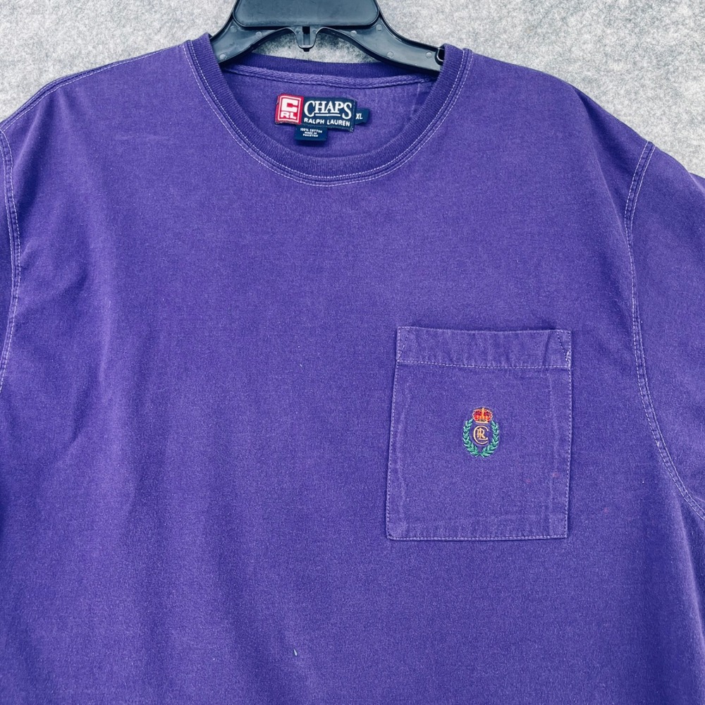 VTG Chaps Ralph Lauren Pocket Shirt Men XL Purple Embroidered Crest Preppy Y2K